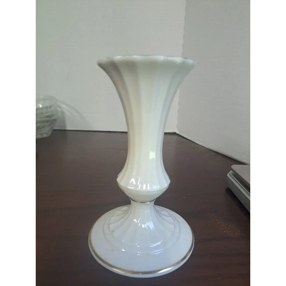 Vintage Lenox Classic Collection Bone China With Gold Trim Fluted Candlestick...